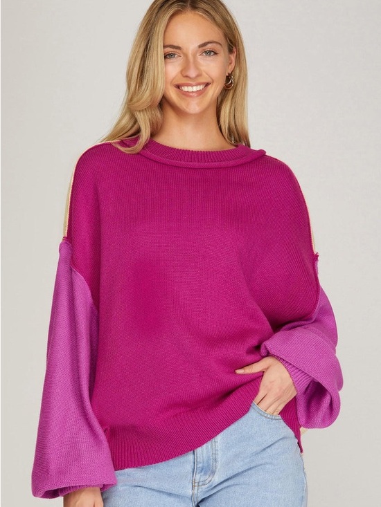 🏰🆕💜SHE + SKY: COLOR BLOCK PULLOVER SWEATER TOP SMALL - Picture 4 of 15